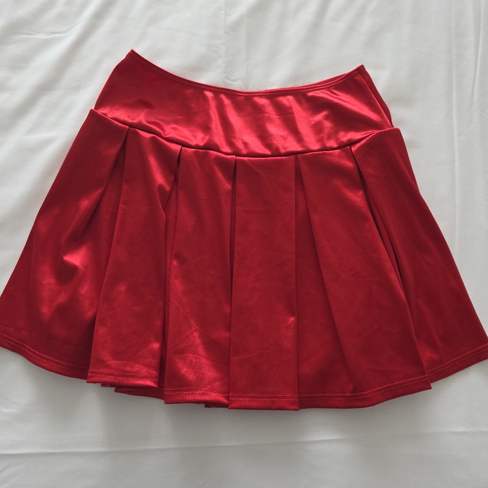 Red Satin Pleated Skirt Small Medium